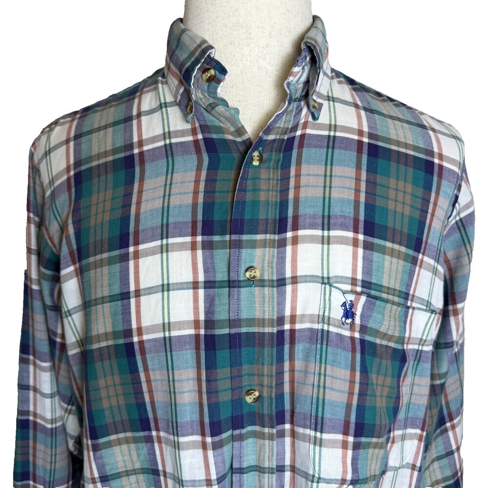 Knights of Round Table (Ralph Lauren) Vintage Men's Button Down, Sz L, Plaid